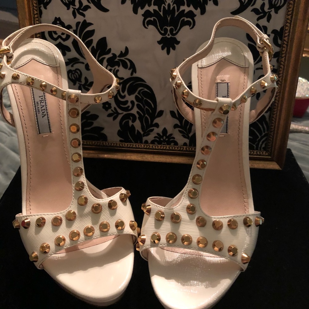 Prada white studded platform sandals size 39